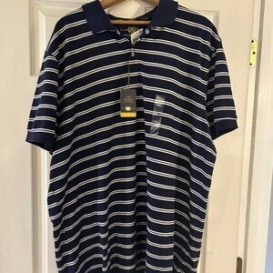 Club Room Men's Navy and White Striped Polo Shirt